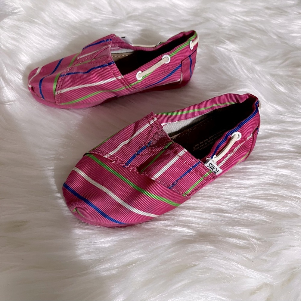 Toms Kids Pink Striped Slip-On Sneakers